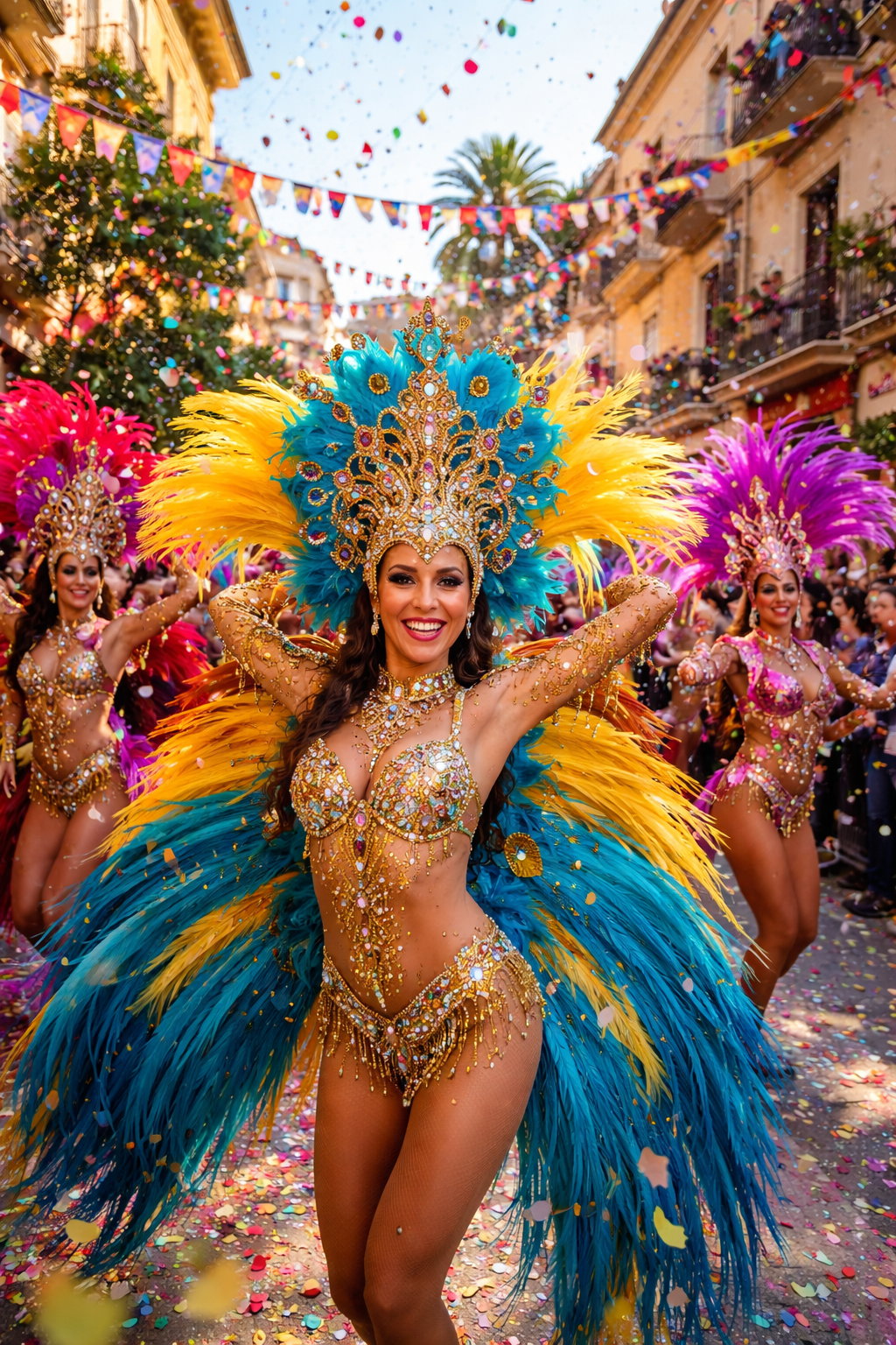 Najbardziej znane karnawały w Hiszpanii – kolaż Cádiz, Santa Cruz de Tenerife i Águilas